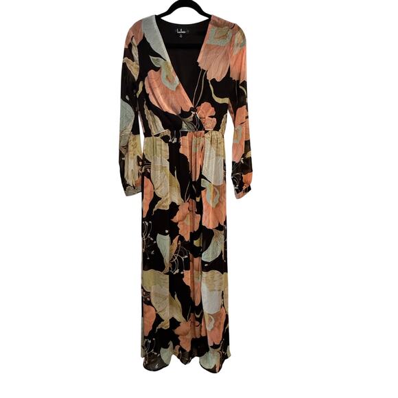 Lulu's Wondrous Water Lilies Black Floral Print Maxi Dress Women's Size Small - Picture 6 of 10